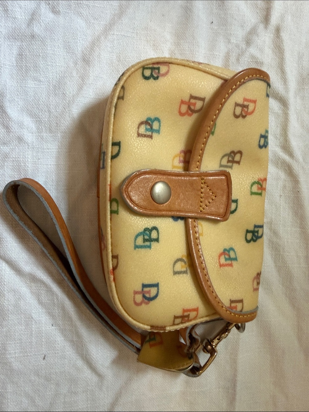Dooney & Bourke Multicolor DB Logo Wristlet with Tan Trim